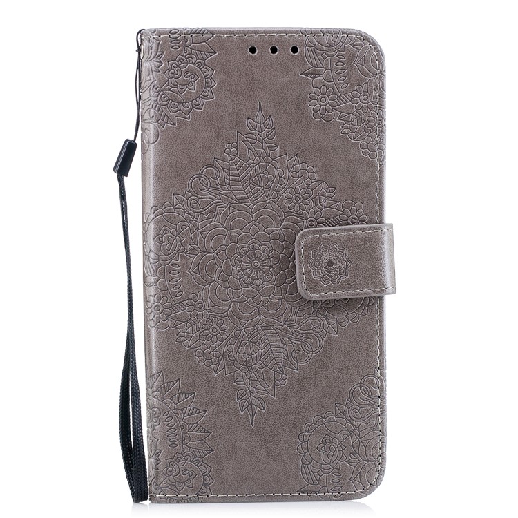 Imprinted Flower Pattern PU Leather Stand Wallet Phone Shell for Samsung Galaxy S9 Plus - Grey-2
