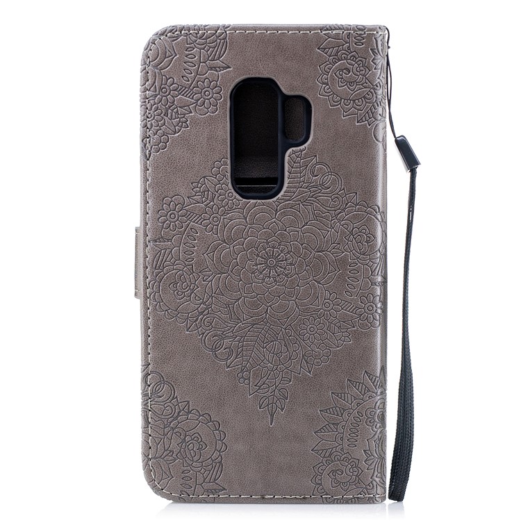 Imprinted Flower Pattern PU Leather Stand Wallet Phone Shell for Samsung Galaxy S9 Plus - Grey-3