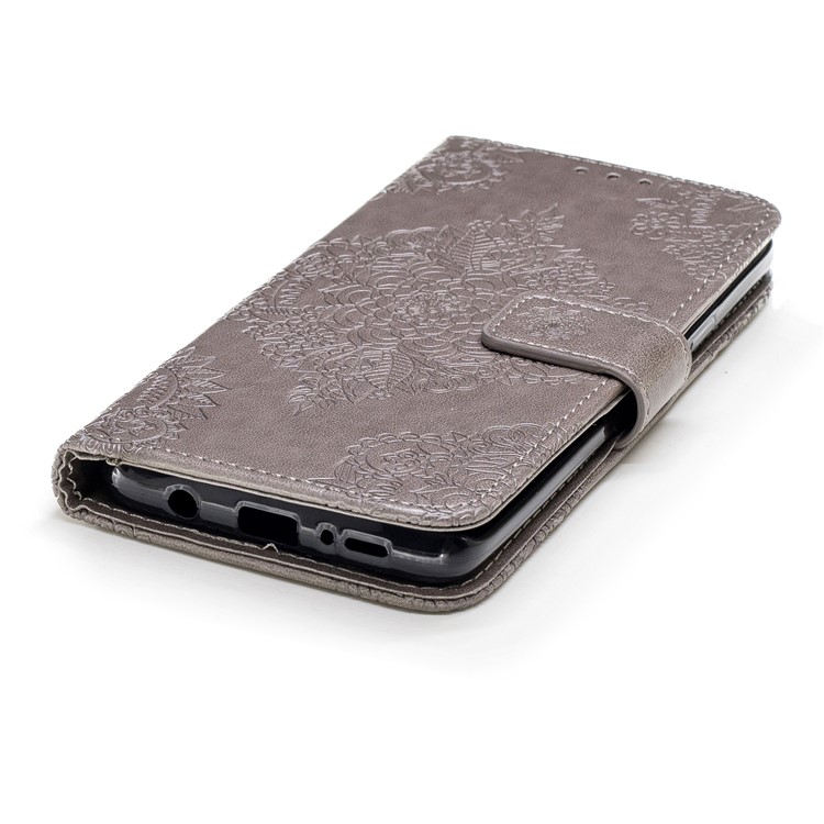 Imprinted Flower Pattern PU Leather Stand Wallet Phone Shell for Samsung Galaxy S9 Plus - Grey-6