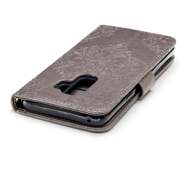 Imprinted Flower Pattern PU Leather Stand Wallet Phone Shell for Samsung Galaxy S9 Plus - Grey-7