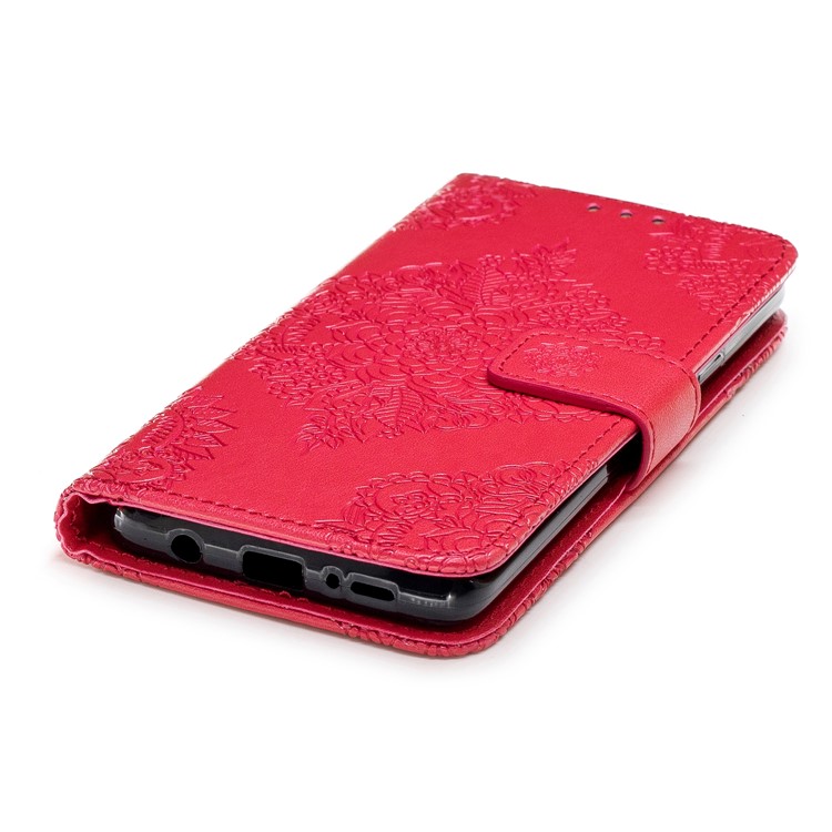For Samsung Galaxy S9+ Imprinted Flower Pattern PU Leather Stand Wallet Phone Case with Strap - Red-6