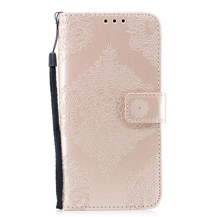 Imprinted Flower Pattern PU Leather Stand Wallet Phone Cover for Samsung Galaxy S9 Plus - Gold-2