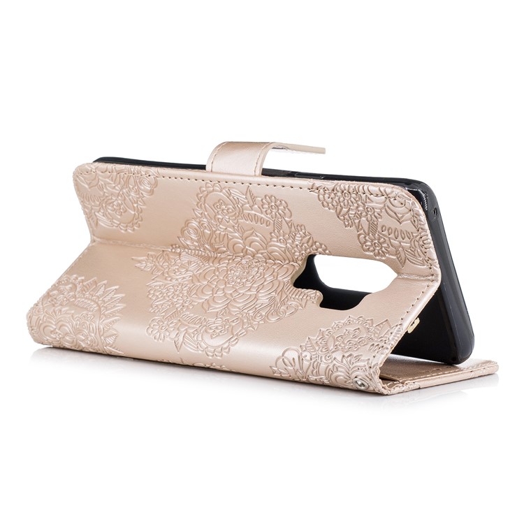 Imprinted Flower Pattern PU Leather Stand Wallet Phone Cover for Samsung Galaxy S9 Plus - Gold-4