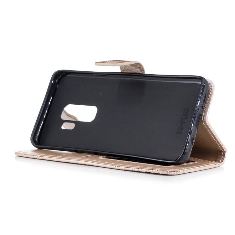 Imprinted Flower Pattern PU Leather Stand Wallet Phone Cover for Samsung Galaxy S9 Plus - Gold-5