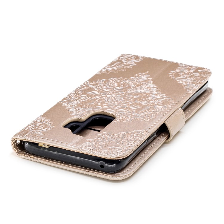 Imprinted Flower Pattern PU Leather Stand Wallet Phone Cover for Samsung Galaxy S9 Plus - Gold-7