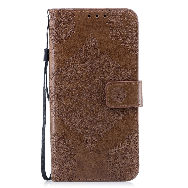 Imprinted Flower Pattern PU Leather Stand Wallet Mobile Cover for Samsung Galaxy S9 Plus - Coffee-2