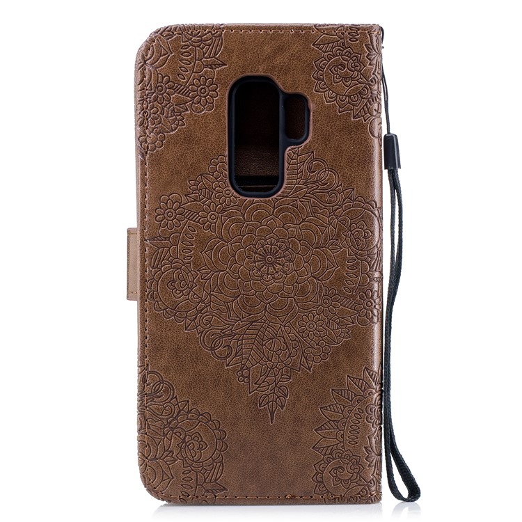 Imprinted Flower Pattern PU Leather Stand Wallet Mobile Cover for Samsung Galaxy S9 Plus - Coffee-3