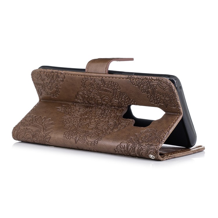 Imprinted Flower Pattern PU Leather Stand Wallet Mobile Cover for Samsung Galaxy S9 Plus - Coffee-4
