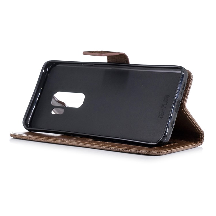 Imprinted Flower Pattern PU Leather Stand Wallet Mobile Cover for Samsung Galaxy S9 Plus - Coffee-5