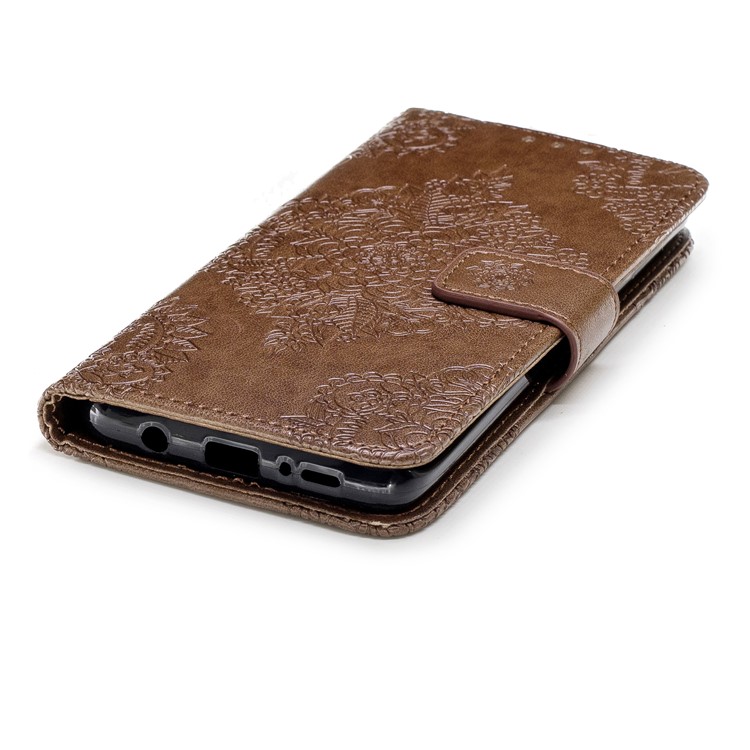 Imprinted Flower Pattern PU Leather Stand Wallet Mobile Cover for Samsung Galaxy S9 Plus - Coffee-6