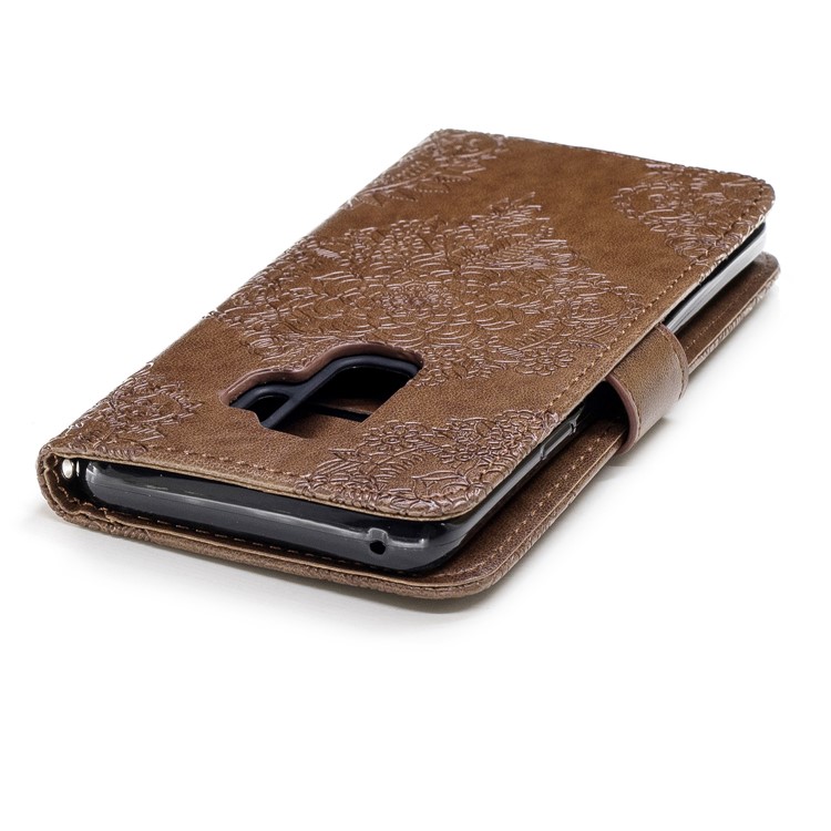 Imprinted Flower Pattern PU Leather Stand Wallet Mobile Cover for Samsung Galaxy S9 Plus - Coffee-7