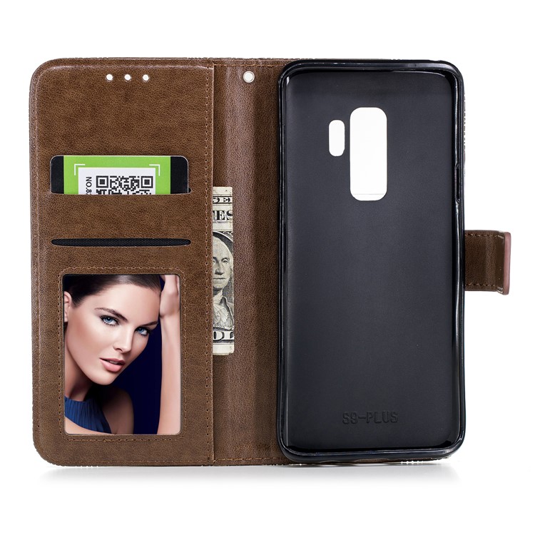 Imprinted Flower Pattern PU Leather Stand Wallet Mobile Cover for Samsung Galaxy S9 Plus - Coffee-8