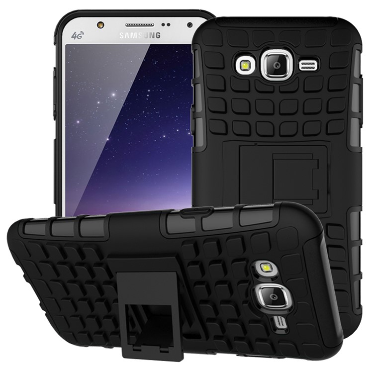 TPU PC Hybrid Case for Samsung Galaxy J7 SM-J700F with Kickstand - Black-1