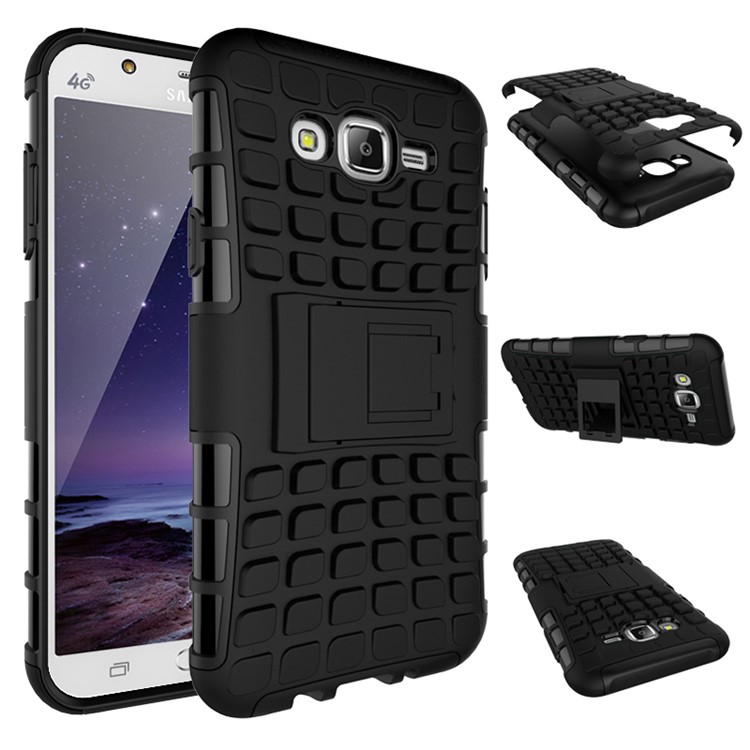TPU PC Hybrid Case for Samsung Galaxy J7 SM-J700F with Kickstand - Black-2