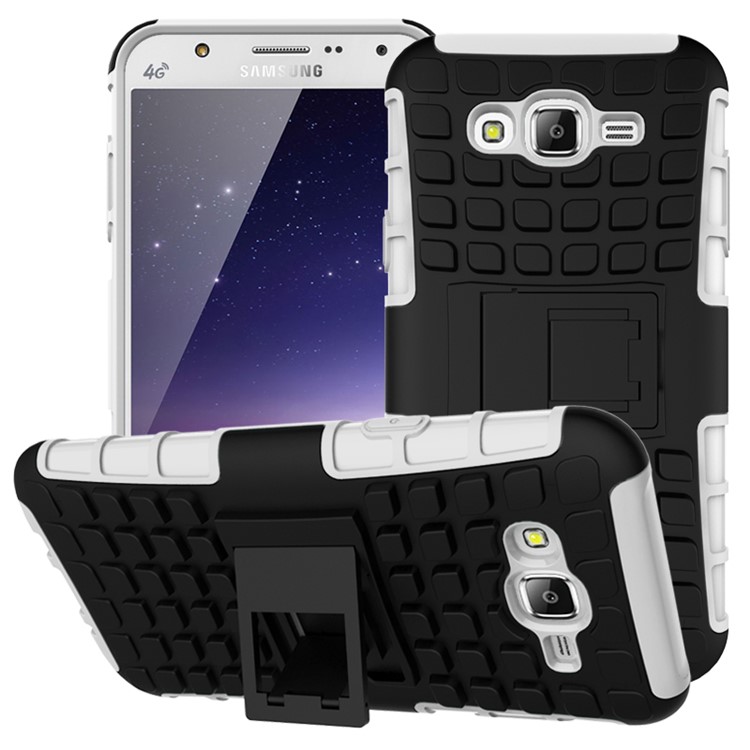 TPU PC Hybrid Cover for Samsung Galaxy J7 SM-J700F with Kickstand - White-1