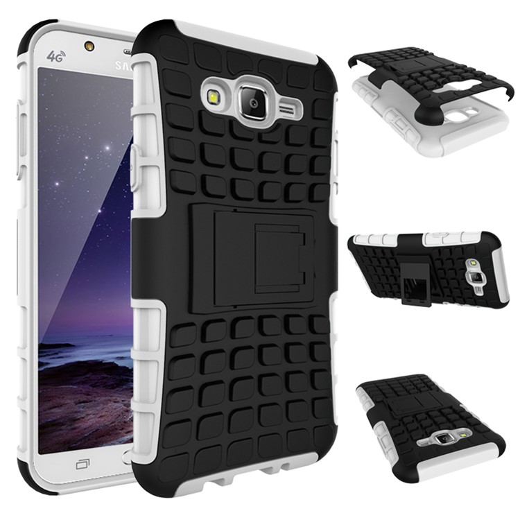 TPU PC Hybrid Cover for Samsung Galaxy J7 SM-J700F with Kickstand - White-2