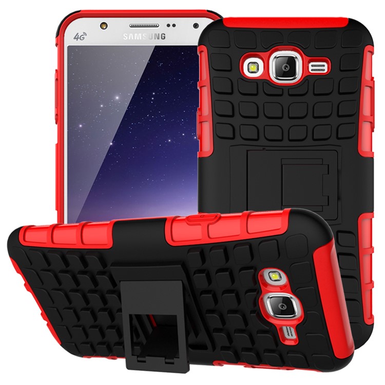 TPU PC Hybrid Shell for Samsung Galaxy J7 SM-J700F with Kickstand - Red-1