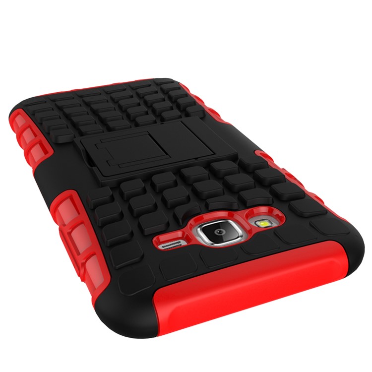 TPU PC Hybrid Shell for Samsung Galaxy J7 SM-J700F with Kickstand - Red-4