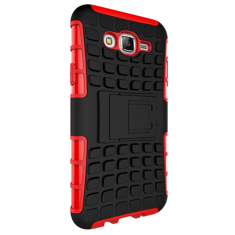 TPU PC Hybrid Shell for Samsung Galaxy J7 SM-J700F with Kickstand - Red-5