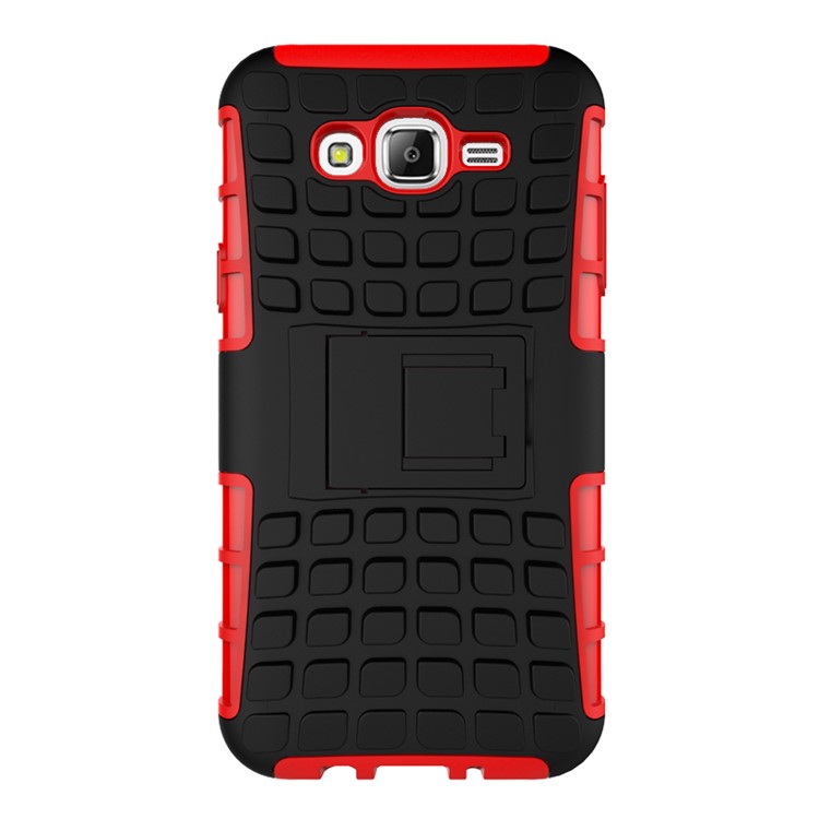 TPU PC Hybrid Shell for Samsung Galaxy J7 SM-J700F with Kickstand - Red-6