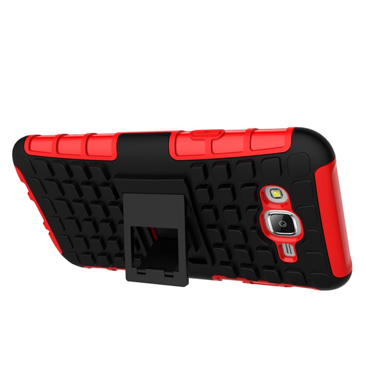 TPU PC Hybrid Shell for Samsung Galaxy J7 SM-J700F with Kickstand - Red-7