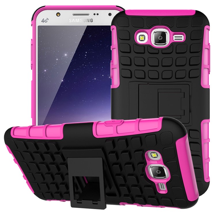 TPU PC Back Cover for Samsung Galaxy J7 SM-J700F with Kickstand - Rose-1
