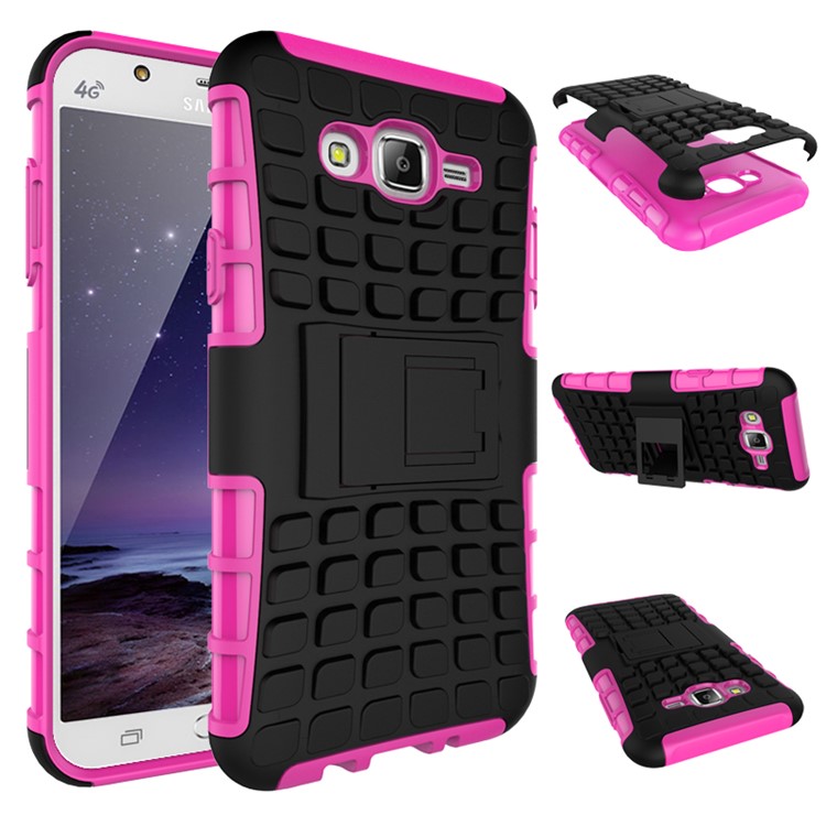 TPU PC Back Cover for Samsung Galaxy J7 SM-J700F with Kickstand - Rose-2