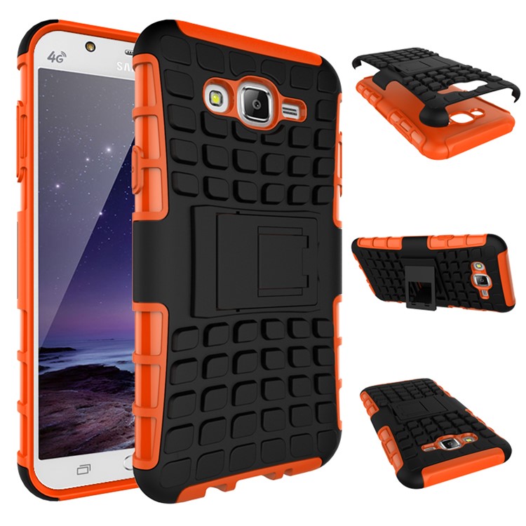 TPU PC Detachable Case for Samsung Galaxy J7 SM-J700F with Kickstand - Orange-2
