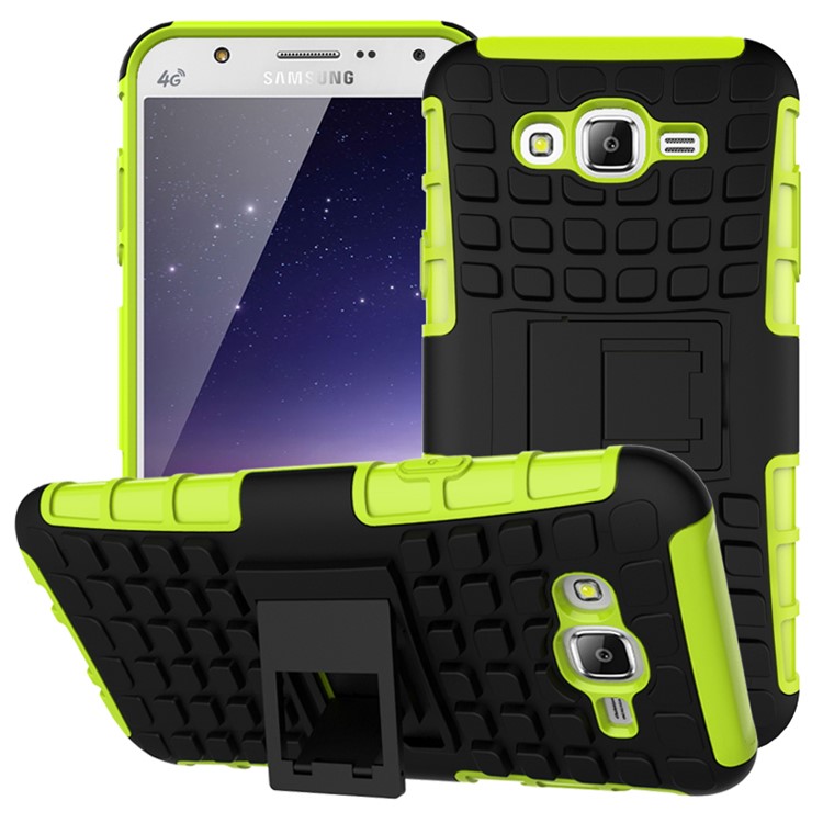 TPU PC Hybrid Case for Samsung Galaxy J7 SM-J700F with Kickstand - Green-1