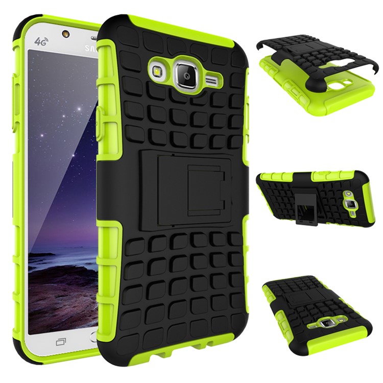 TPU PC Hybrid Case for Samsung Galaxy J7 SM-J700F with Kickstand - Green-2