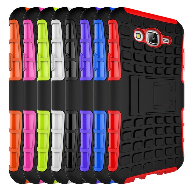 TPU PC Hybrid Case for Samsung Galaxy J7 SM-J700F with Kickstand - Green-3