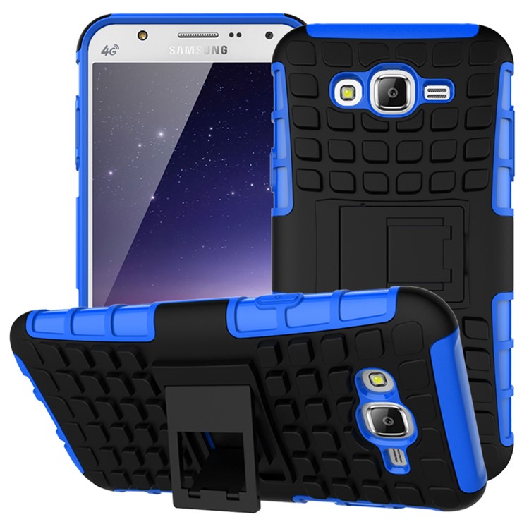 TPU Étui téléphone pour Samsung Galaxy J7 SM-J700F avec Kickstand - Bleu-1