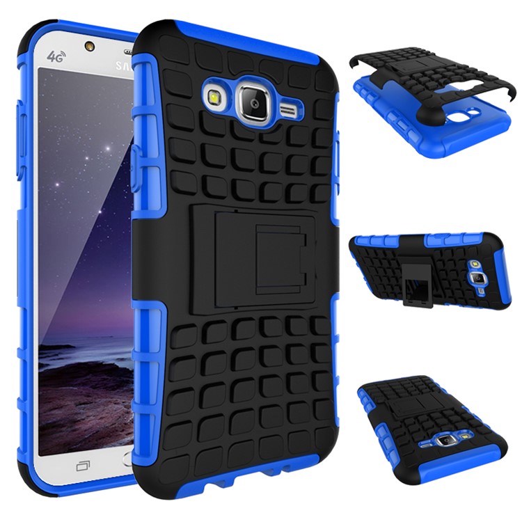 TPU Étui téléphone pour Samsung Galaxy J7 SM-J700F avec Kickstand - Bleu-2