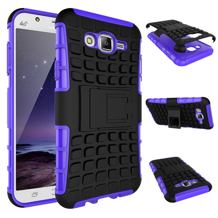 TPU PC Combo Shell for Samsung Galaxy J7 SM-J700F with Kickstand - Purple-2