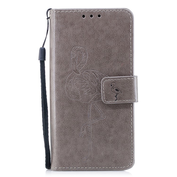 Imprinted Flamingo Pattern Leather Magnetic Case with Strap for Samsung Galaxy S9 - Grey-2