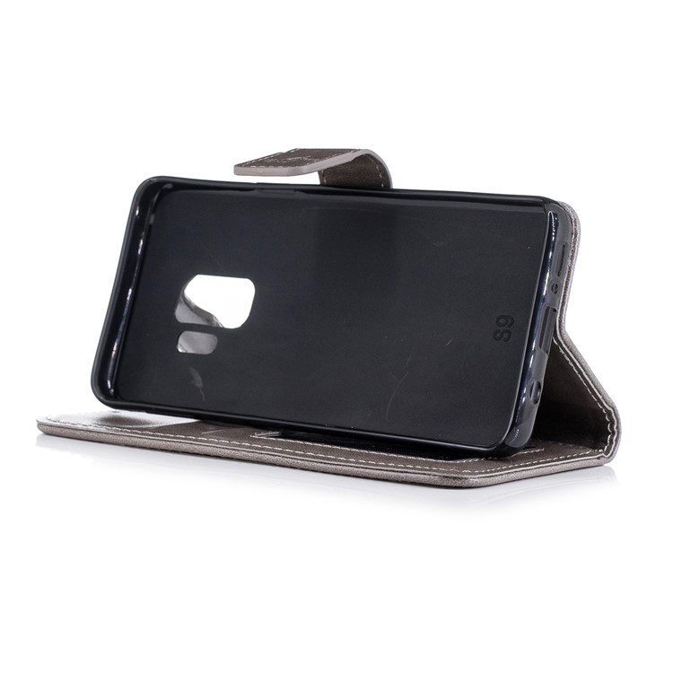 Imprinted Flamingo Pattern Leather Magnetic Case with Strap for Samsung Galaxy S9 - Grey-5