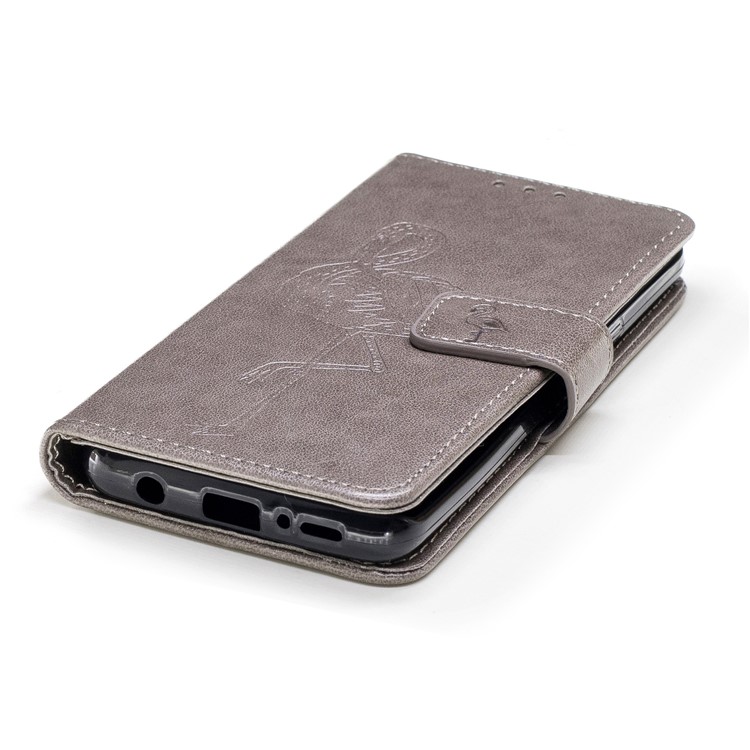 Imprinted Flamingo Pattern Leather Magnetic Case with Strap for Samsung Galaxy S9 - Grey-6