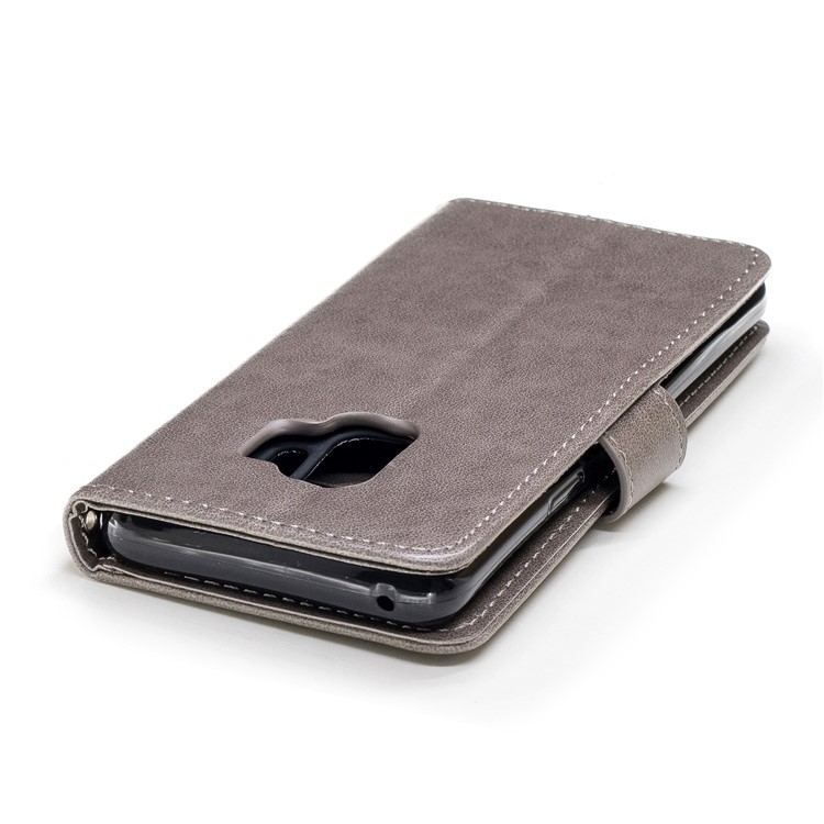 Imprinted Flamingo Pattern Leather Magnetic Case with Strap for Samsung Galaxy S9 - Grey-7