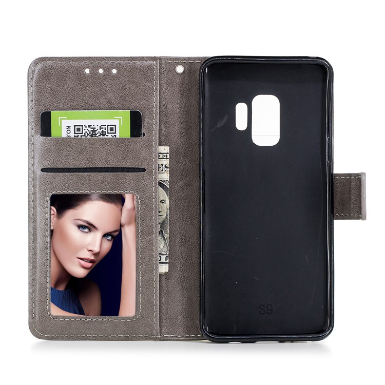 Imprinted Flamingo Pattern Leather Magnetic Case with Strap for Samsung Galaxy S9 - Grey-8