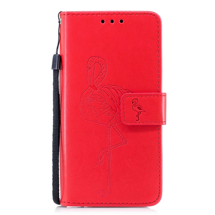 Imprinted Flamingo Pattern Leather Magnetic Stand Case with Strap for Samsung Galaxy S9 - Red-2