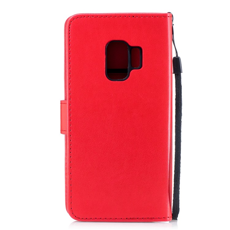 Imprinted Flamingo Pattern Leather Magnetic Stand Case with Strap for Samsung Galaxy S9 - Red-3
