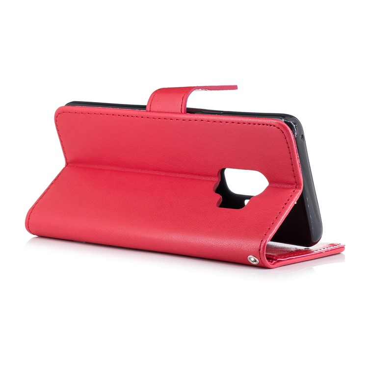Imprinted Flamingo Pattern Leather Magnetic Stand Case with Strap for Samsung Galaxy S9 - Red-4