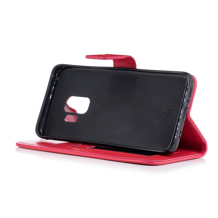 Imprinted Flamingo Pattern Leather Magnetic Stand Case with Strap for Samsung Galaxy S9 - Red-5