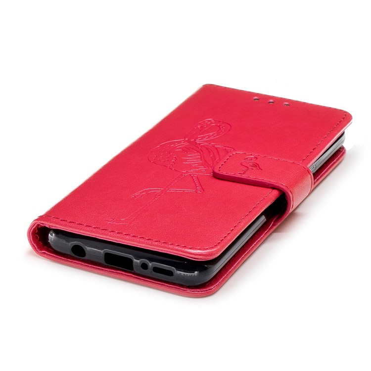 Imprinted Flamingo Pattern Leather Magnetic Stand Case with Strap for Samsung Galaxy S9 - Red-6