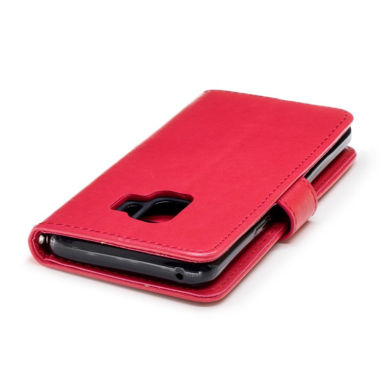 Imprinted Flamingo Pattern Leather Magnetic Stand Case with Strap for Samsung Galaxy S9 - Red-7