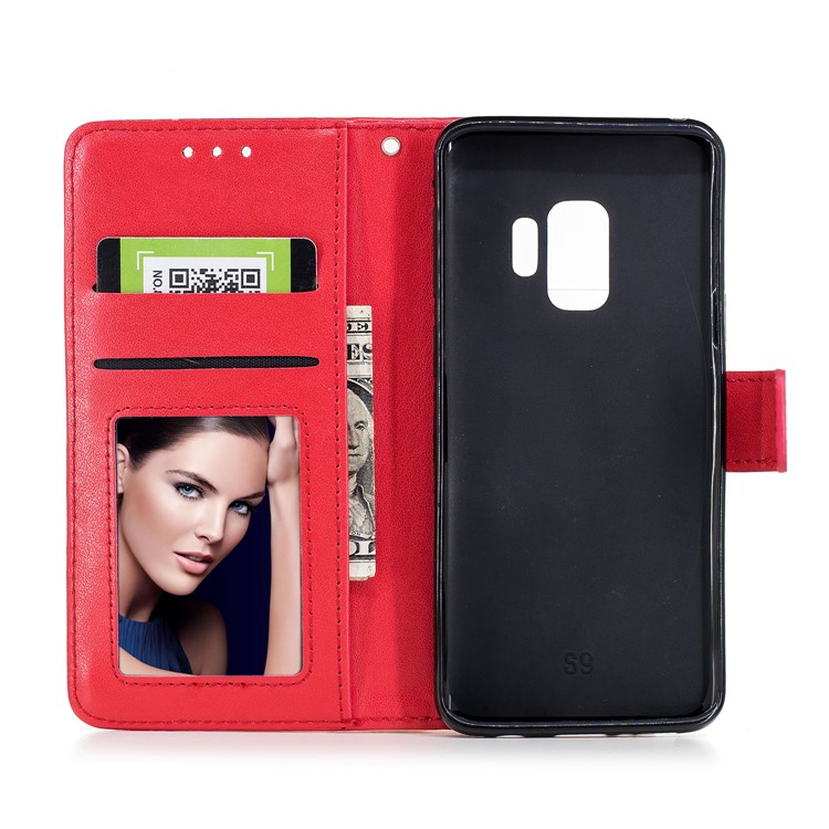 Imprinted Flamingo Pattern Leather Magnetic Stand Case with Strap for Samsung Galaxy S9 - Red-8