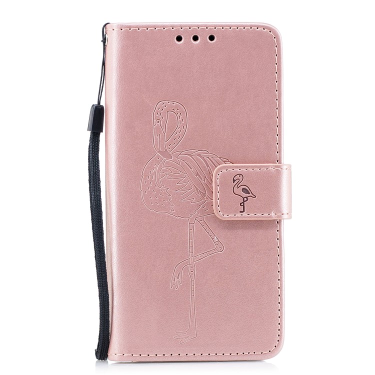 Imprinted Flamingo Pattern Leather Magnetic Mobile Cover with Strap for Samsung Galaxy S9 - Rose Gold-2