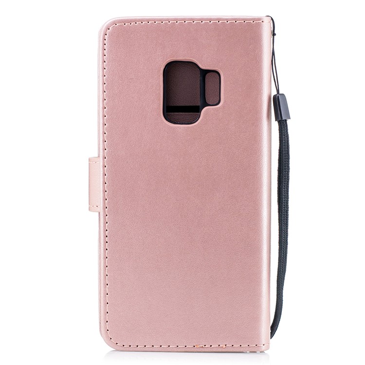 Imprinted Flamingo Pattern Leather Magnetic Mobile Cover with Strap for Samsung Galaxy S9 - Rose Gold-3