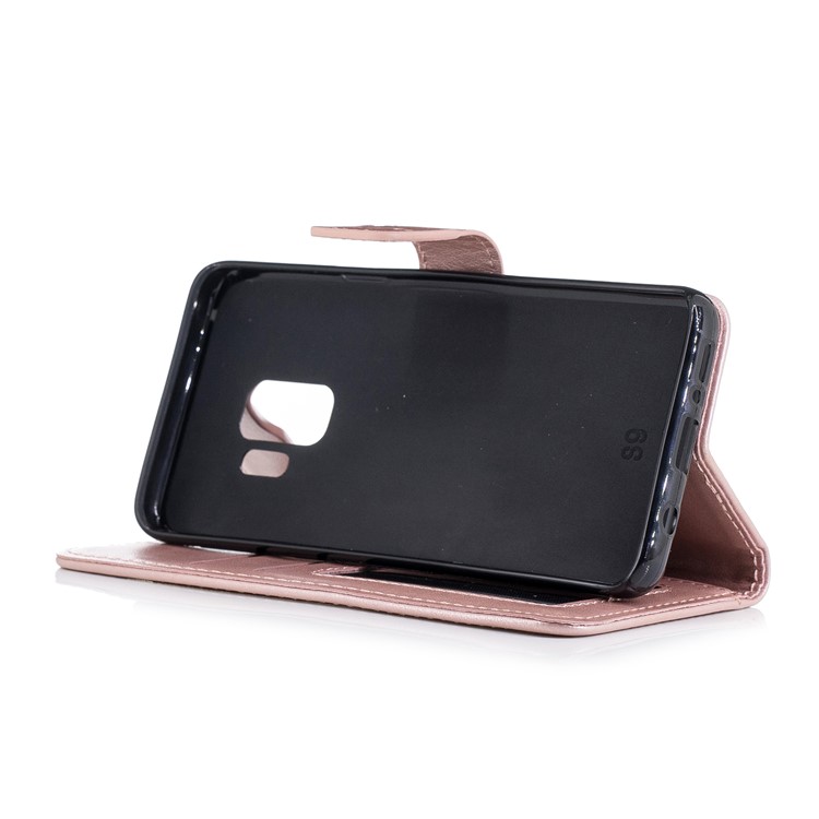 Imprinted Flamingo Pattern Leather Magnetic Mobile Cover with Strap for Samsung Galaxy S9 - Rose Gold-5