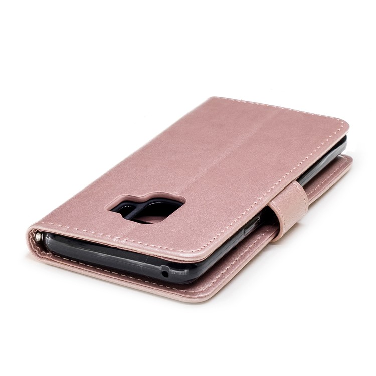 Imprinted Flamingo Pattern Leather Magnetic Mobile Cover with Strap for Samsung Galaxy S9 - Rose Gold-7